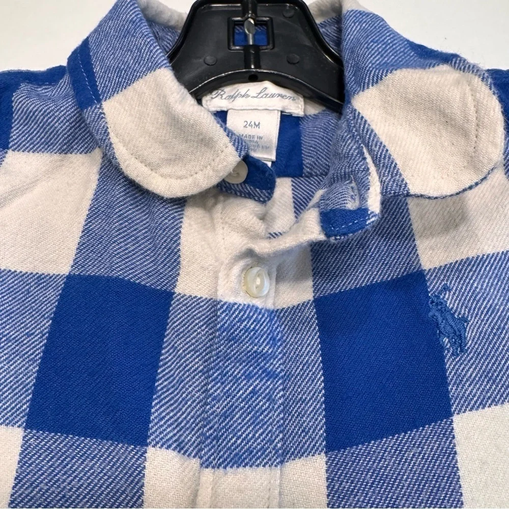 RALPH LAUREN BLUE PLAID COTTON TWILL SHIRT DRESS SIZE 24 MONTHS